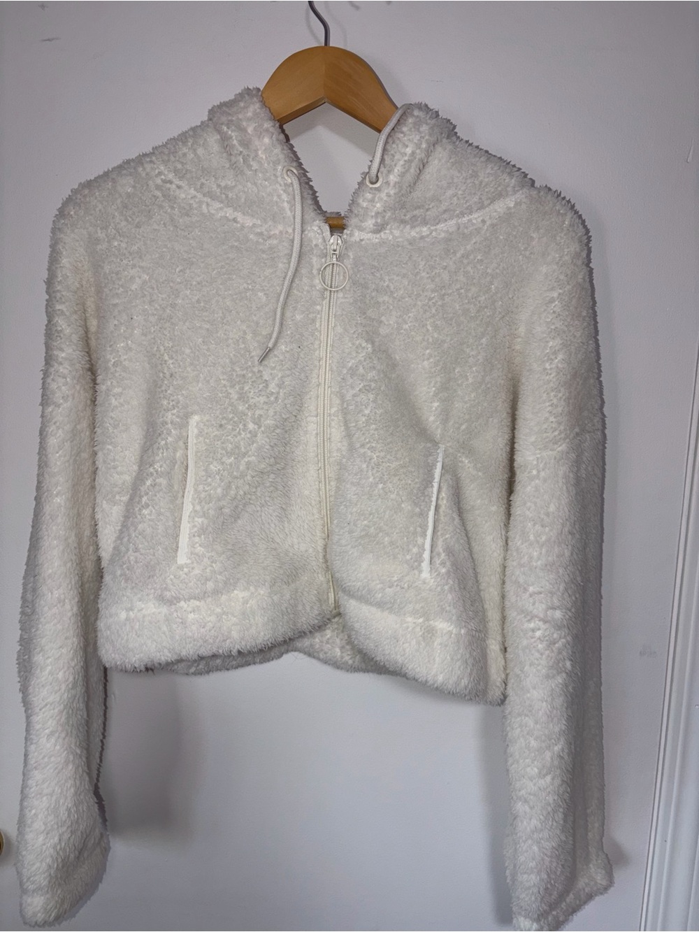Harlow Cream Sherpa Cropped Full-Zip Hoodie | Size L